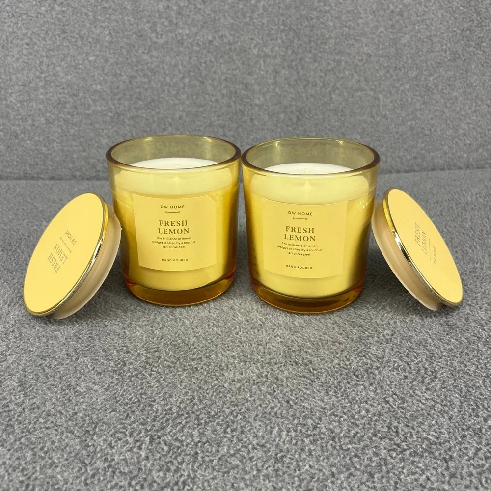 2x DW Home Fresh Lemon Scented Candle 9 oz Yellow Glass Jar Citrus Hand Poured